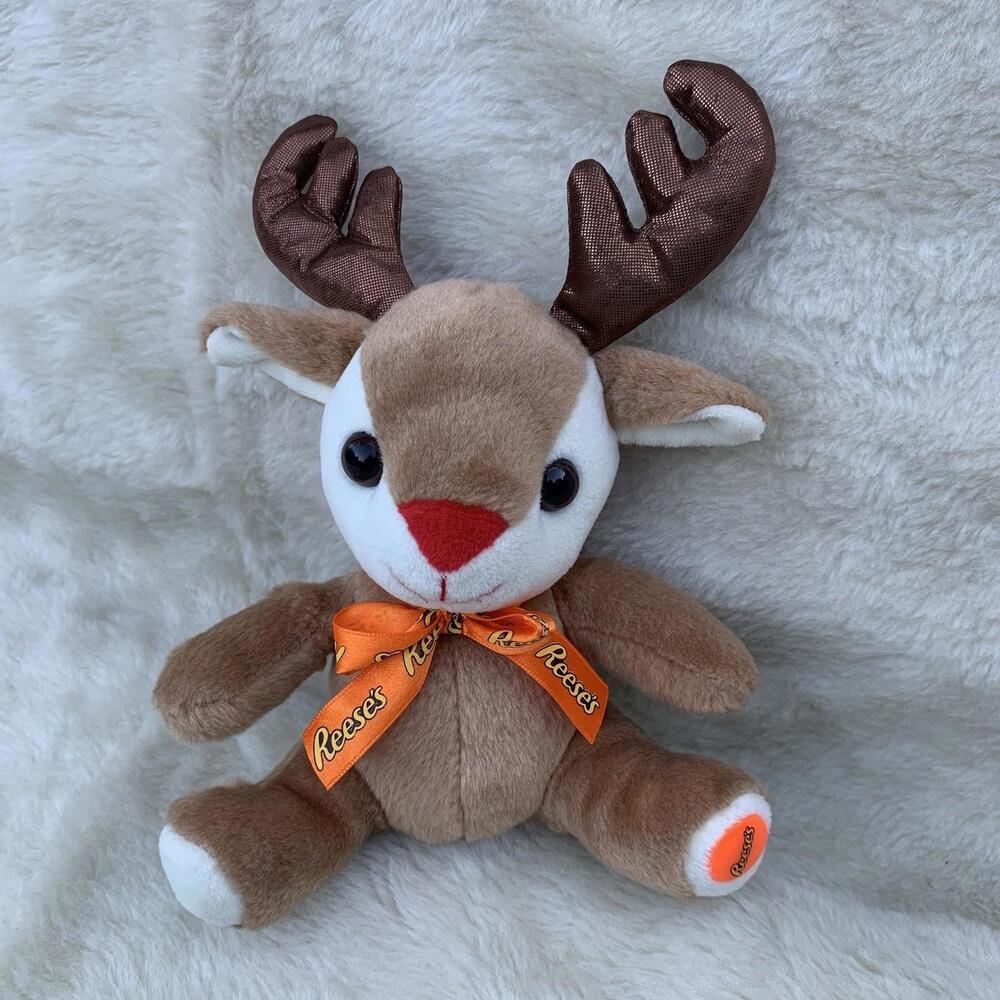 Reeses Reindeer Plush 7” Brown Red Nose Antlers Stuffed Animal Holiday